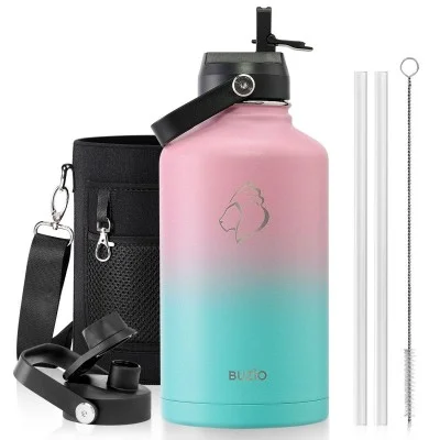Buzio Duet Series Water Bottle with 2 Lids and Sleeve 1.9L - Pink Green